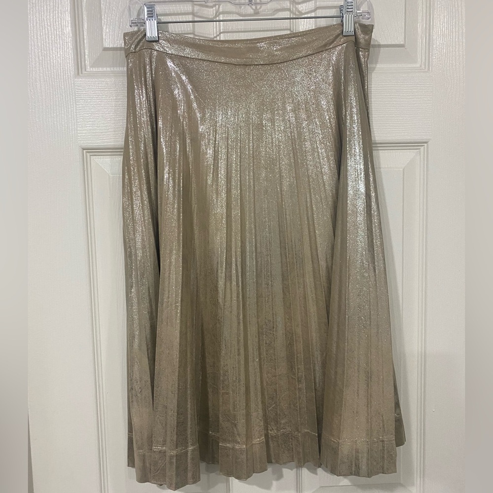 Gold Sequin Midi Pleated Skirt